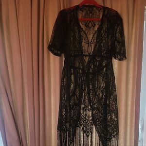 SHEIN Black Lace Fringe Cover-Up